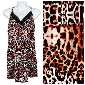 Eva Castillo Animal Leopard Print Racerback Lace Detail Pajama‎ Night Gown Slip